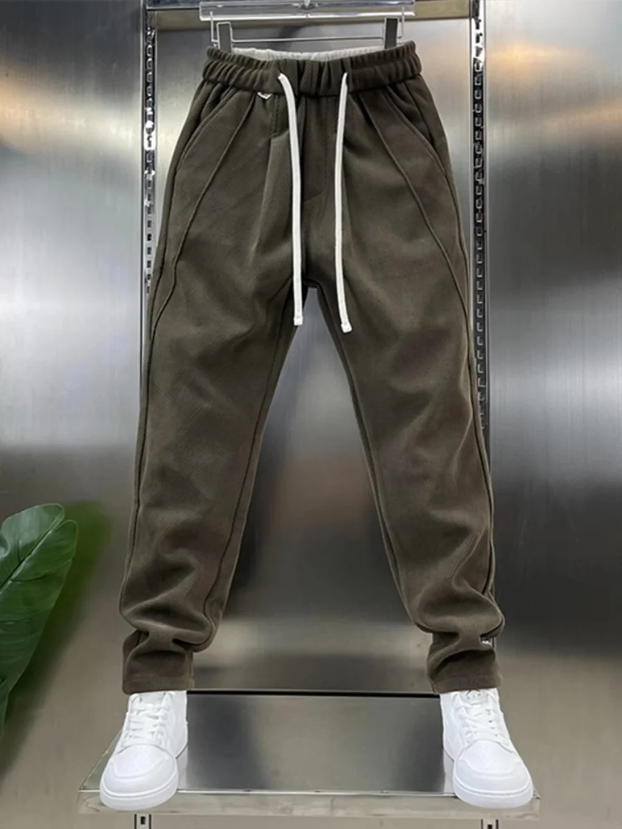 Осенне-зимние новые уличные модные утолщенные брюки с завязками на щиколотке