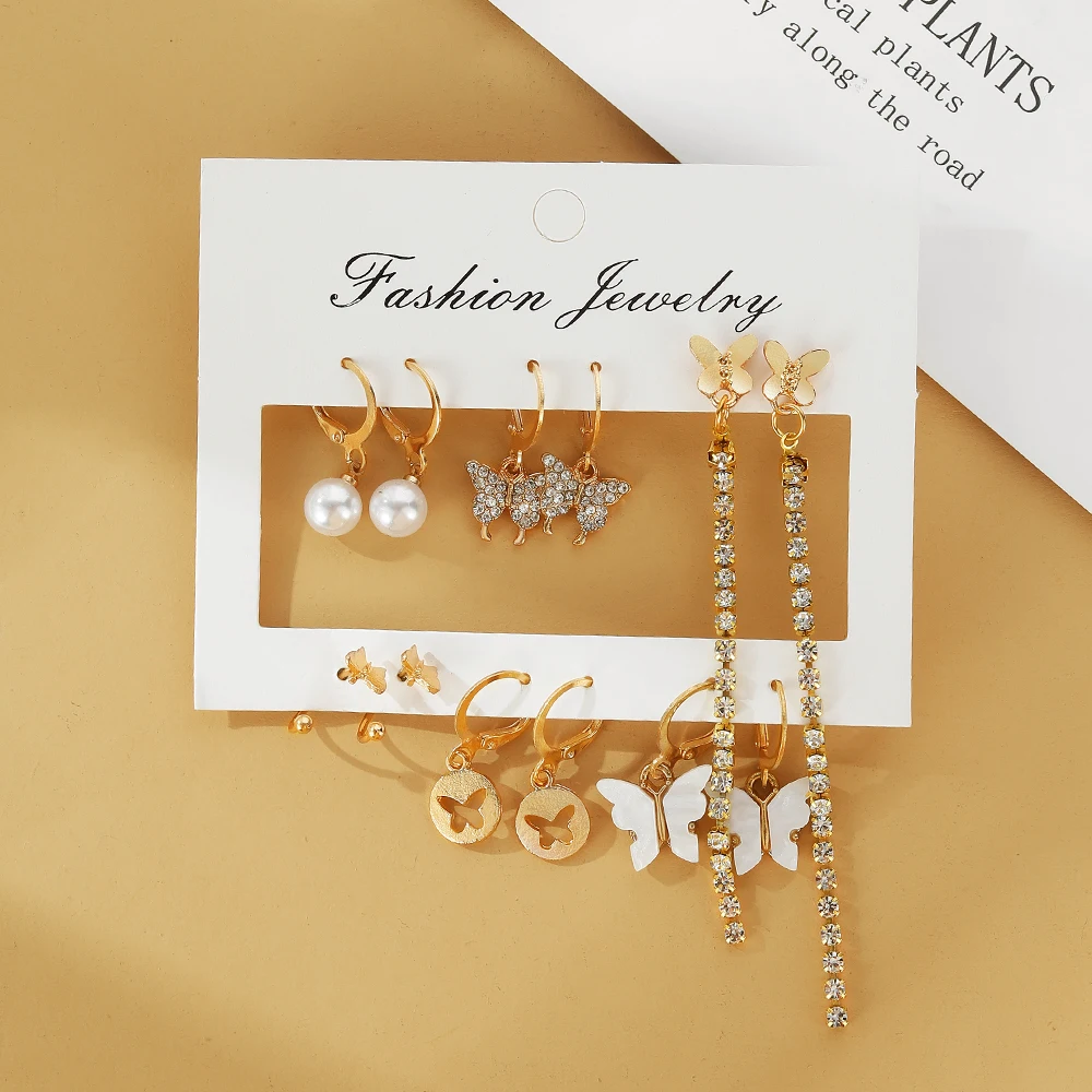 

Модные золотистые металлические серьги-бабочки IPARAM, набор для женщин, серьги с кисточками и стразами, очаровательные ювелирные изделия в по...