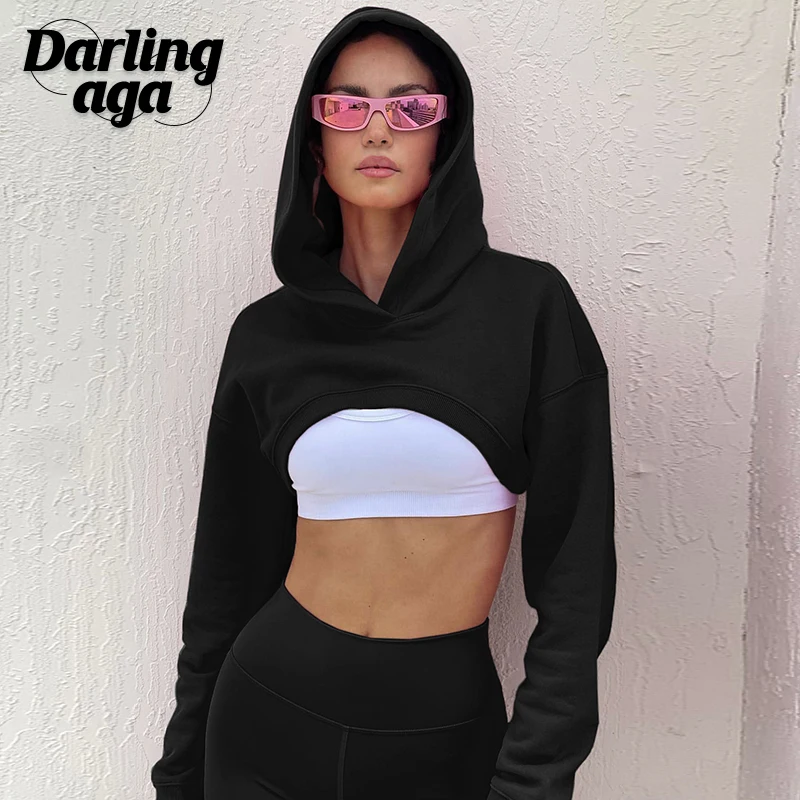 

Darlingaga Fashion Solid Sporty Chic Autumn Hoodie Women Casual Cropped Top Pullover Smock Korean Hooded Sweatshirt Clothing New