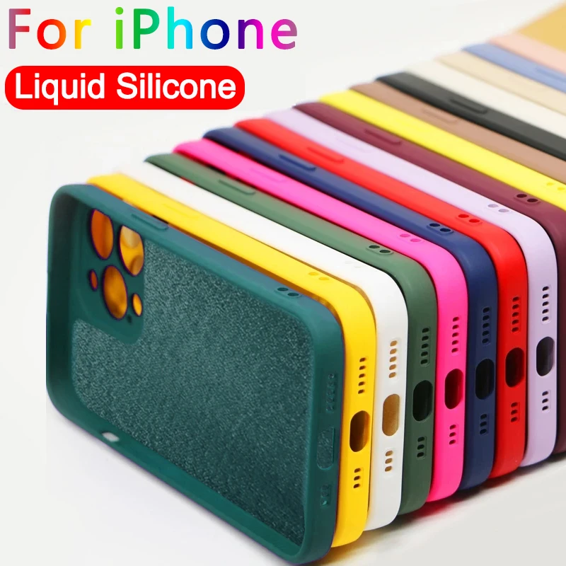 

Official Square Liquid Silicone Soft Case for IPhone 14 13 11 12 Pro Max Mini X XR XS 7 8 Plus SE 2 Full Lens Protection Cover