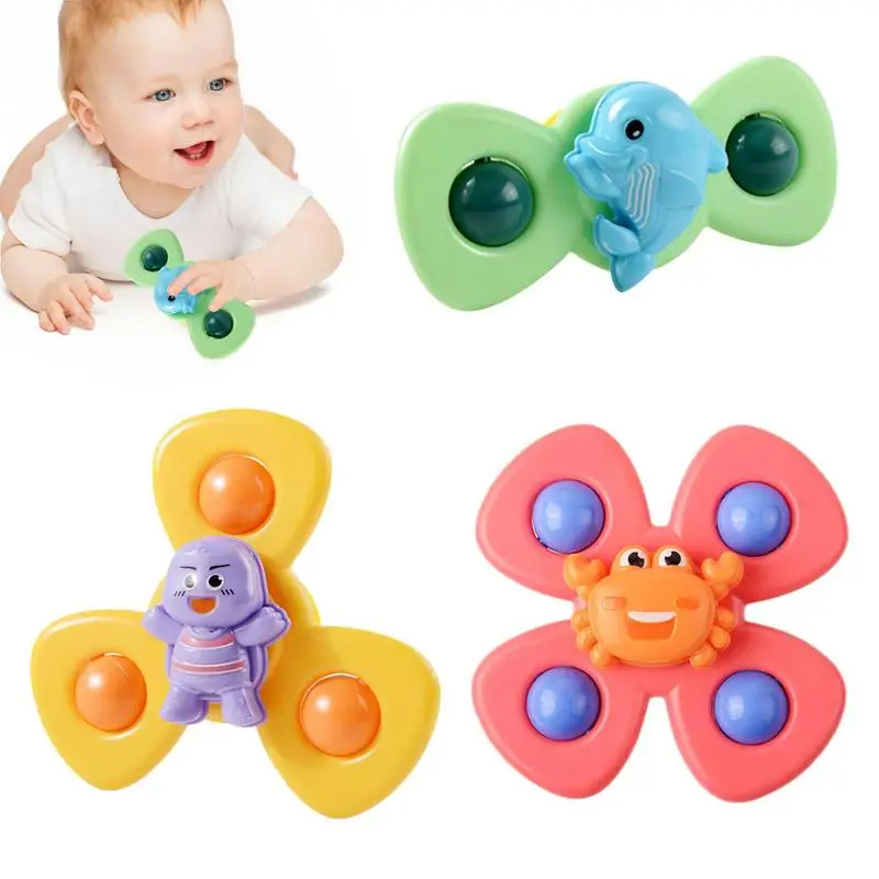 

3 Pcs Montessori Baby Spin Top Bath Toys Children Bathing Sucker Spinner Suction Cup Toy For Kids Rattles Teether