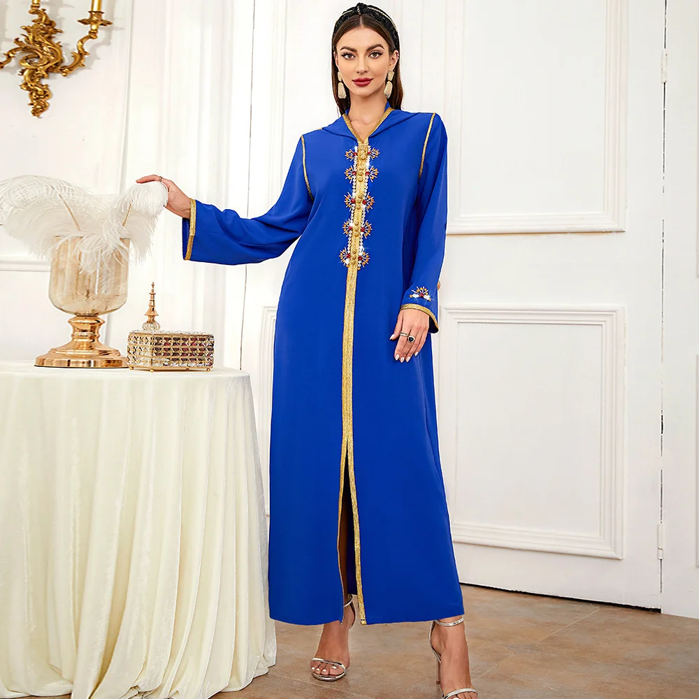 

A807 Royal Blue Gold Ribbon Hand Sewn High-grade Dress Temperament Skirt vestidos de mujer elegantes para fiesta 2022