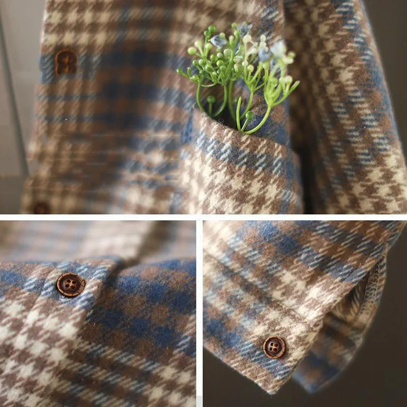 Рубашки женские в клетку винтажные повседневные универсальные однобортные