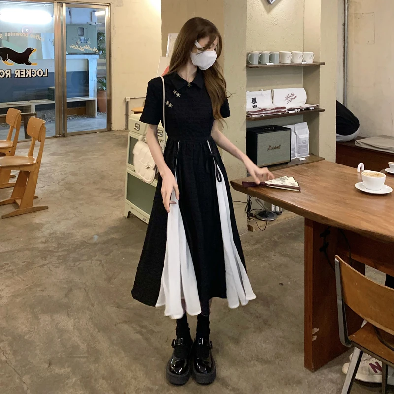 

Chinese style improved cheongsam dress women's summer 2022 new high-end design, waist closed short sleeve medium length skirt
