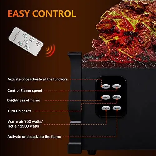 

Log Set Heater 21IN, Remote Control, Flame Brightness Adjustable,Realistic Ember Bed,Overheating Protection for Home and Office