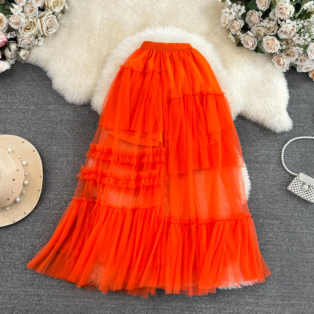 

Женская плиссированная юбка с оборками, элегантная повседневная трапециевидная юбка с высокой талией в Корейском стиле, весна-лето