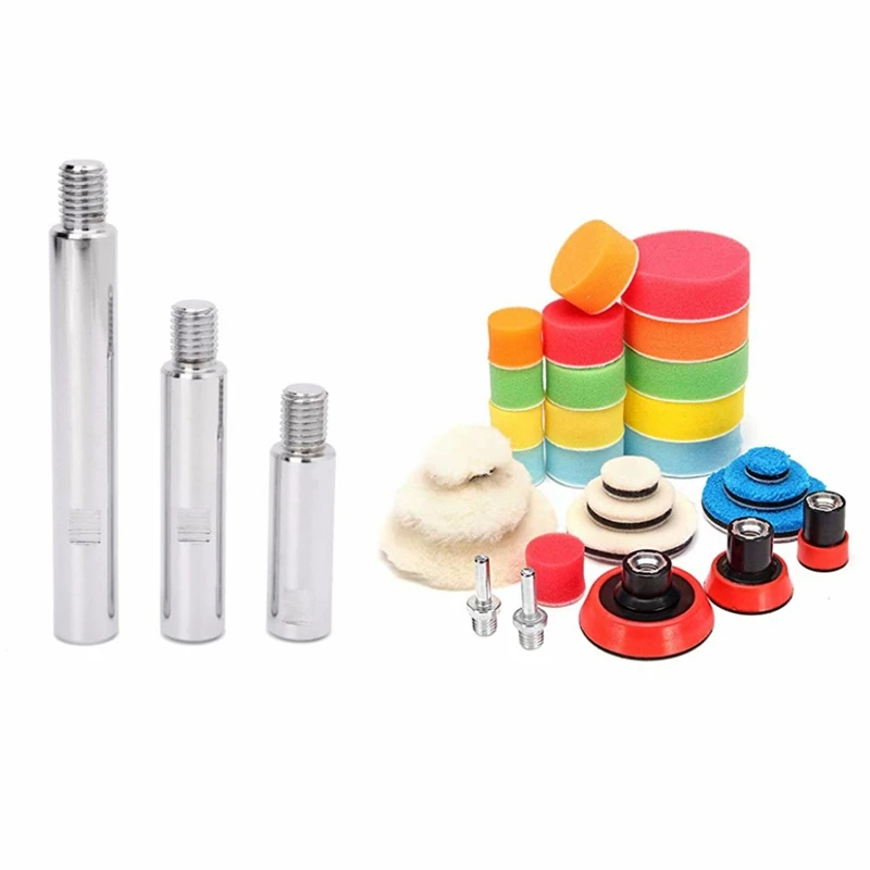 

2 Set Car Accessories: 1 Set Car Wash Polisher Alu M14 Rotary Polisher Extension Shaft & 1 Set Polishing Wheel Buffing Car Beaut
