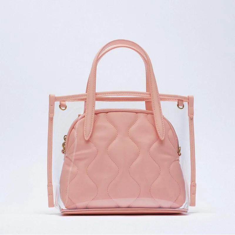 

Fresh sweet 2022 summer transparent women's jelly bag Macaron luxury Composite 2pcs Handbags solid girls shoulder bag za clutch