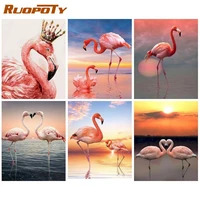 ruopoty oil painting by number animal flamingo drawing on canvas wall art handpainted picture by numbers animals home decoration