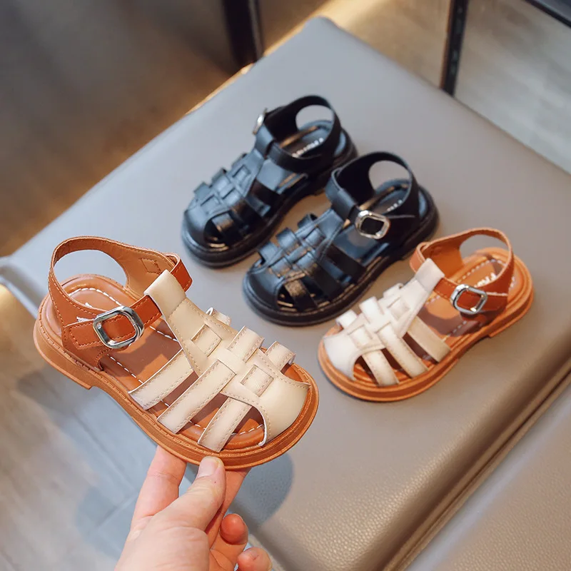 

23-36 New Summer Girls Sandals 2023 Unisex Retro Cut-Outs Rome Sandals Girl Children's Shoe for Girl Beach Princess Baby Sandal