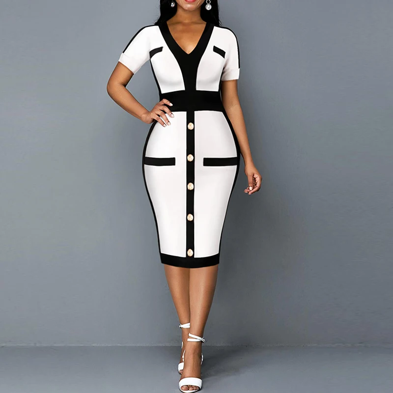 Повседневное офисное облегающее мини-платье OTEN контрастных цветов для женщин