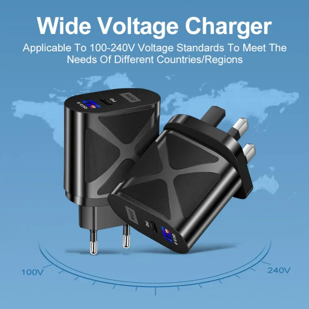 

4a Fast Charge Adapter 20w Portable Charging Converter Head Eu Us Uk Charging Head For Travel Type-c Qc3.0 Phone Accessories