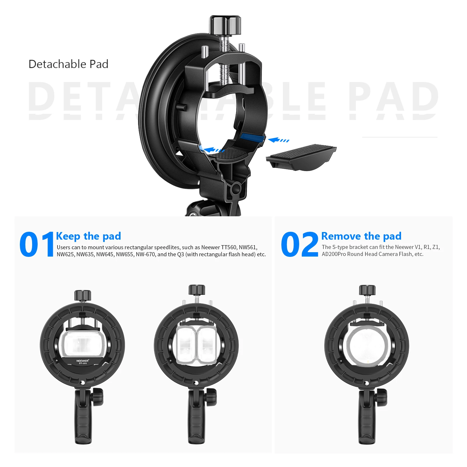 Держатель вспышки Neewer Speedlite S-Type с цветными фильтрами для NW625 NW635 NW645 NW655 NW-670 750II V1 |