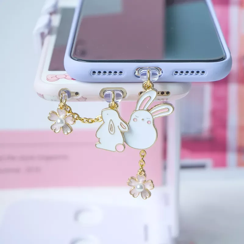 

Cute Dust Plug Charm Kawaii White Rabbit Charge Port Plug For iPhone Phone Anti Dust Cap 3.5MM Jack Dust Protection Stopper