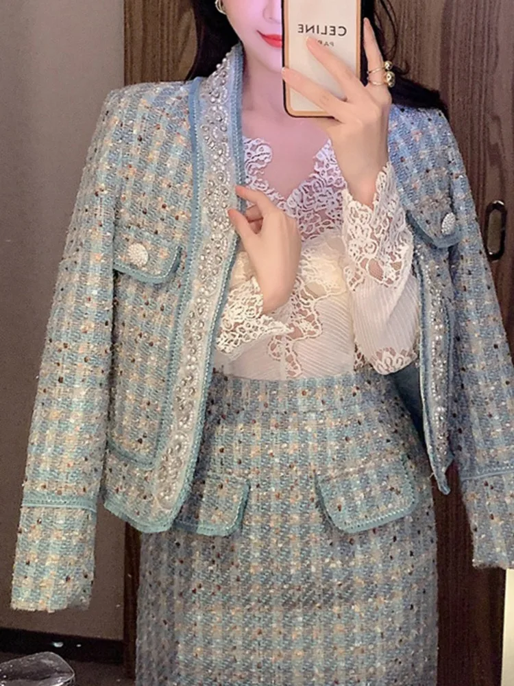 UCXQ темпераментный женский комплект элегантное твидовое пальто с v-образным