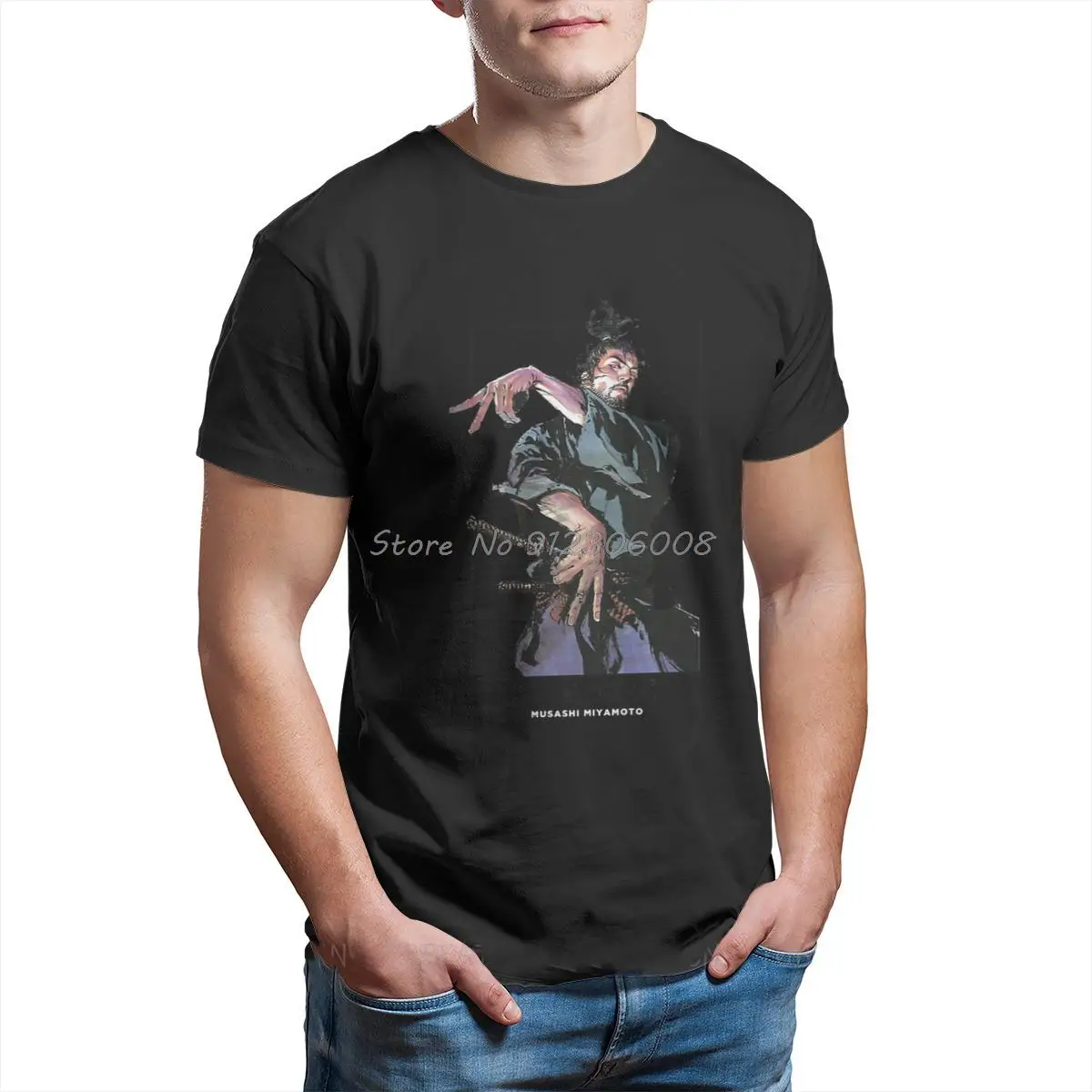 

Vagabond Miyamoto Musashi Sasaki Kojiro Manga TShirt for Men Colored Panel Pure Cotton T Shirt Hip Hop Birthday Gifts Streetwear