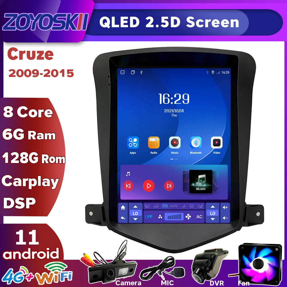 For Chevrolet Cruze 2009-2015 Android 11 Tesla Style Screen Car GPS Multimedia Radio Player IPS DSP J300 Holden Daewoo Lacett