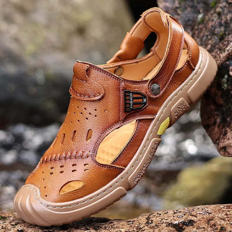 SALUDAS Sandals Men Genuine Leather Handmade Luxury Sandals Summer Anti-Skid Breathable Outdoor Beach Slippers Casual Shoes