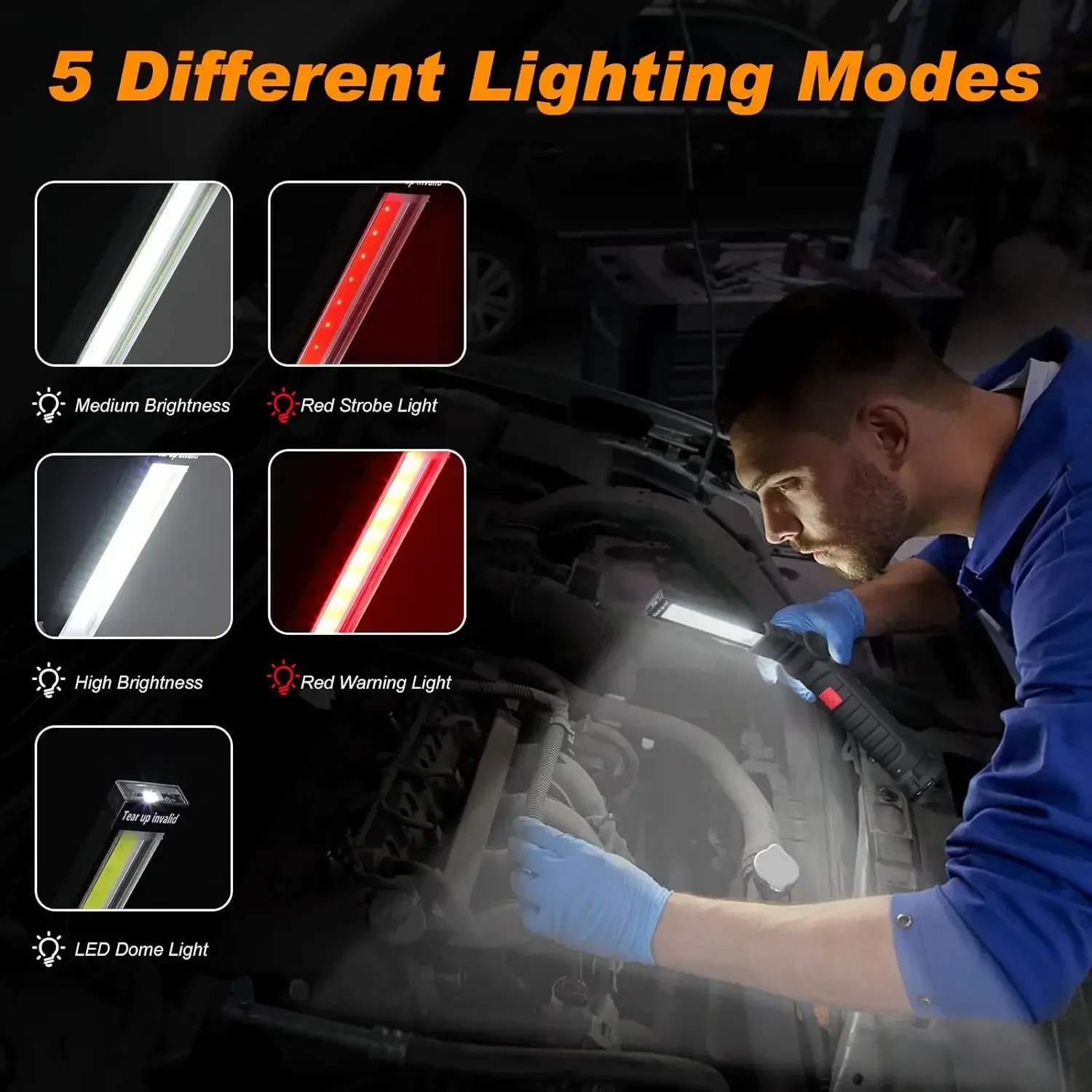 Портативный Рабочий Фонарик KDULIT С Магнитной USB-перезаряжаемой 5-режимной Ручной