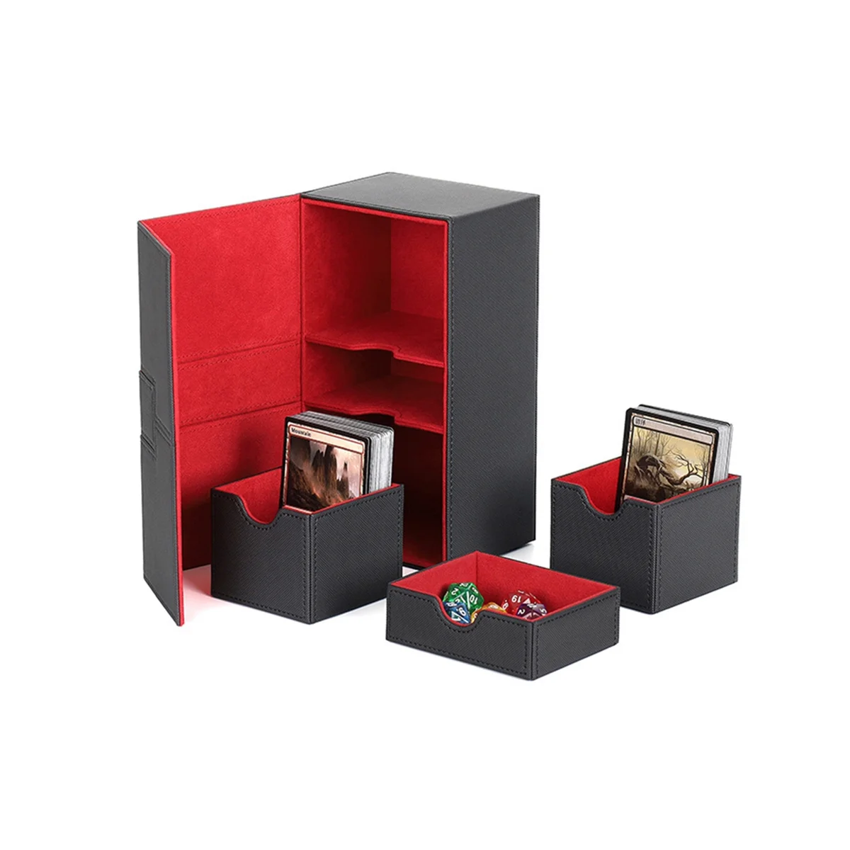 

Multifunction Case Container Card Box Card Protector Card Deck Boxes Holds 200+ Card Carrying Organiser Case,Black & Red