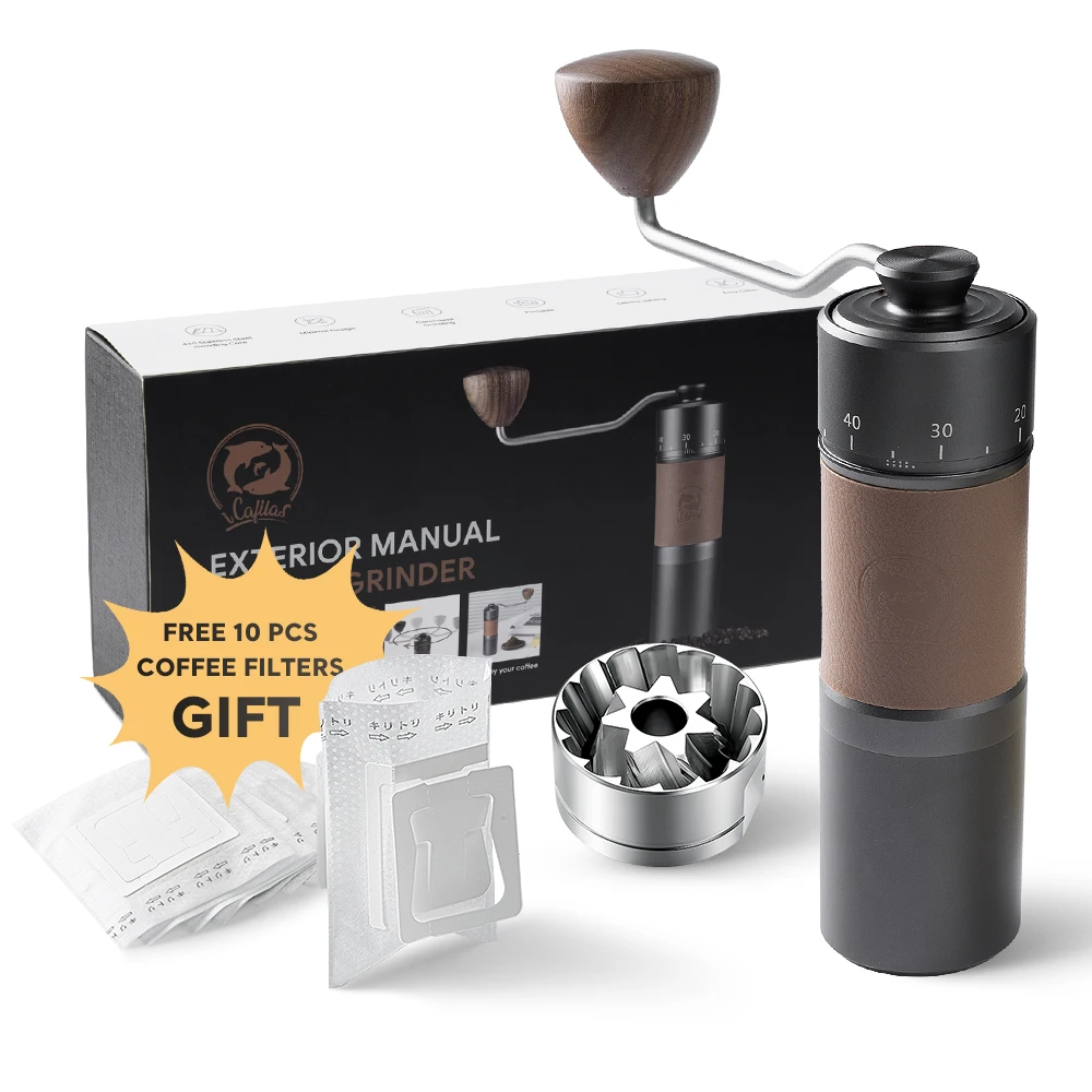 

Manual Coffee Grinder Portable Mill 420 Stainless Steel 40mm Stainless Steel Titanium Plating Burr 7 Core Burrs Coffee Tools 30g