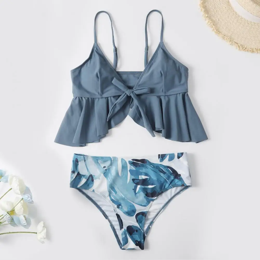 

2 Pcs/Set Charming Swimwear Set Knot Padded Beachwear G-string Women Swimsuit