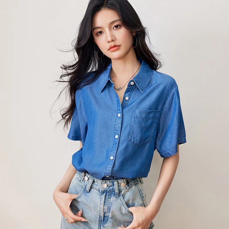 Рубашка Coigarsam женские топы лето 2024 офисные повседневные свободные однобортные