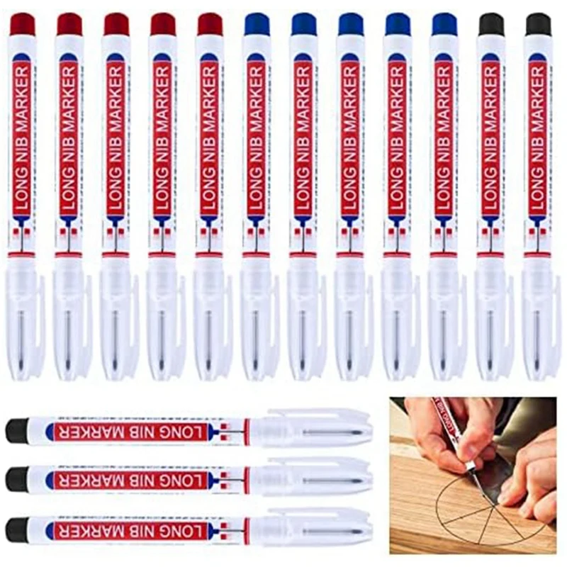 

15 PCS Deep Reach Markers Long Nose Marker Waterproof Deep Hole Marker Carpenter Ink Marker 3 Colors