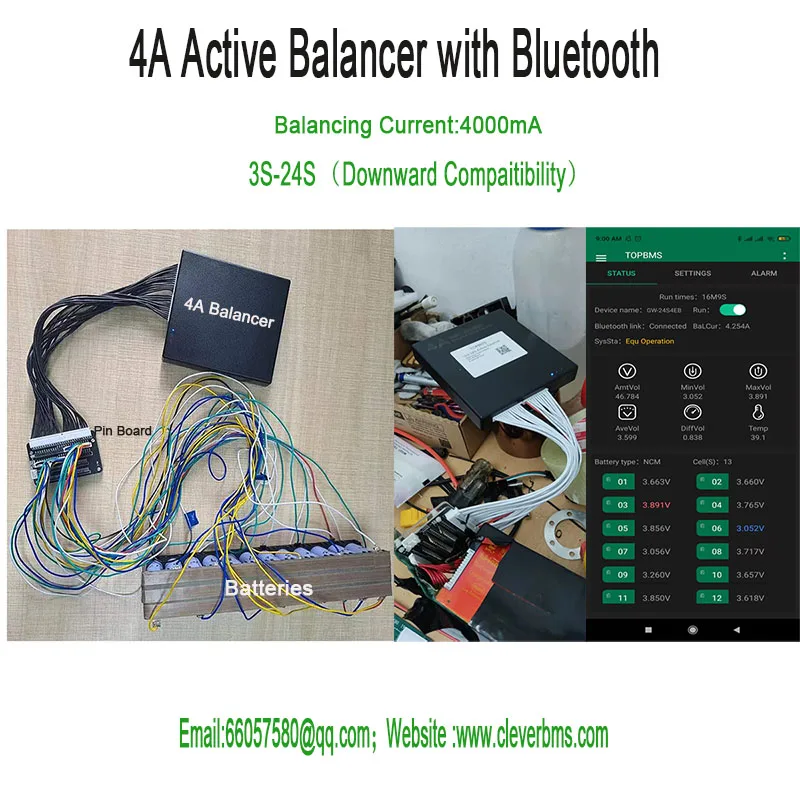 

TOPBMS Active Balancer Equalizer 4A 3S-24S Bluetooth APP Li-ion 3.7V/LiFePo4 3.2V/LTO 2.3V Batteries Work With BMS In Parrallel