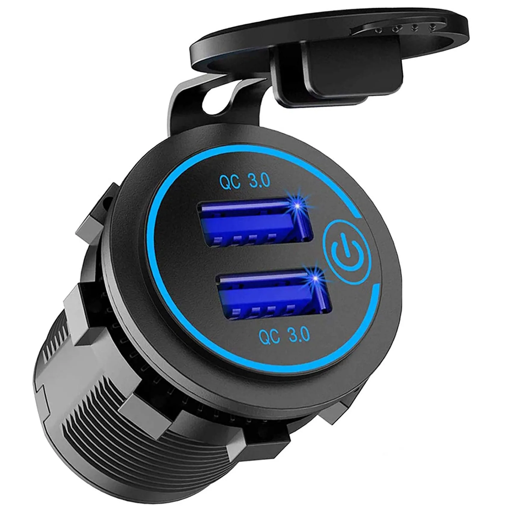 Фото НОВИНКА В НАЛИЧИИ - 12В USB-розетка, двойной USB-разъем QC 3.0 для автомобиля с переключателем, водонепроницаемая USB-розетка 36Вт (с 1,1-дюймовым разъемом). №4