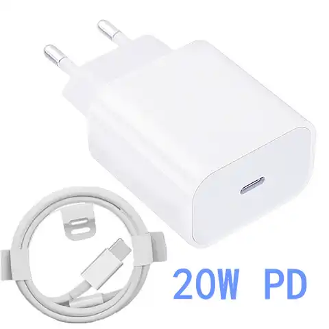 Зарядное устройство PD для iPhone 13, 20 Вт, вилка стандарта ЕС/США, кабель USB Type-C длиной 1 м для передачи данных, зарядный кабель для iphone 12, 11 pro Max, ipad, ...