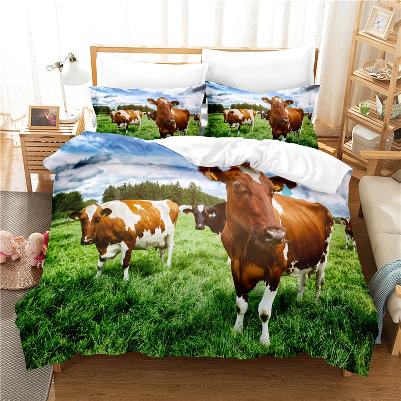 

Highland Cattle Duvet Cover Farmhouse Animals Bedding Set Milk Cow Cartoon Animal Comforter Cover Twin For Kids Teens Room Decor