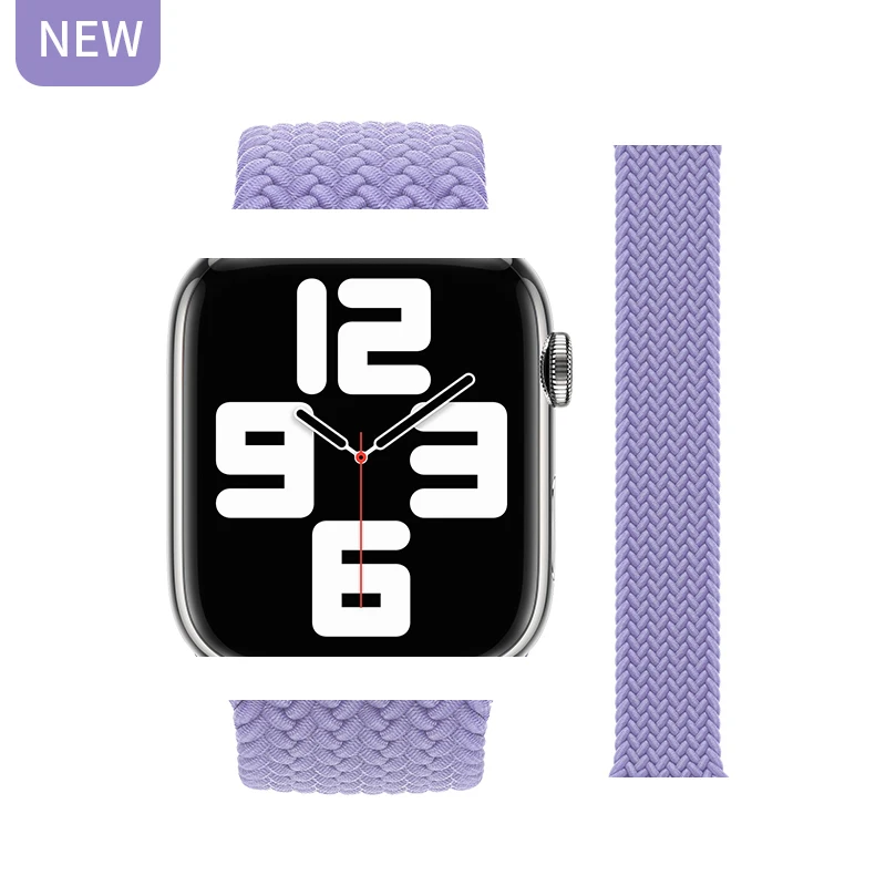 Braided Solo Loop Metal Head for Apple Watch Strap 45 44 41 40 42 Nylon Fabric Elastic IWatch Series Se2 6 7 8 Ultra 49mm Band enlarge