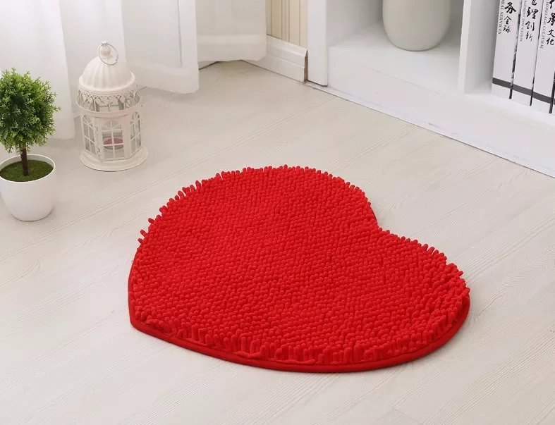 

NEW2023 Valentines Day Carpet Chenille Heart Shape Door Mat Bathroom Living Room Carpet Home Floor Decor Non-slip Red Rug saint