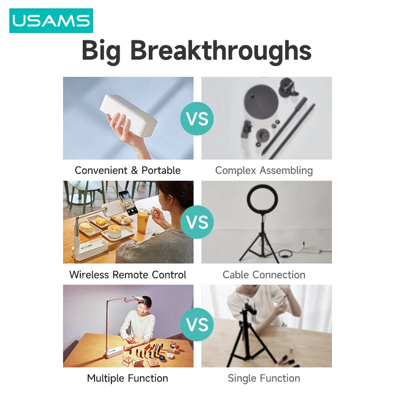 usams portable phone holder retractable wireless live broadcast control stand dimmable led fill selfie lights for live video free global shipping