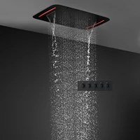 high quality 4 functions led shower set 304 stainless steel massage rainfall waterfall showerhead kit bath thermostatic faucet