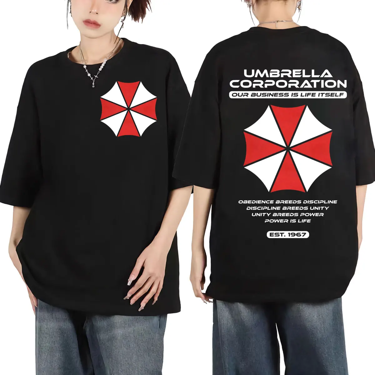 Футболка мужская оверсайз с принтом Umbrella Corporation и коротким рукавом