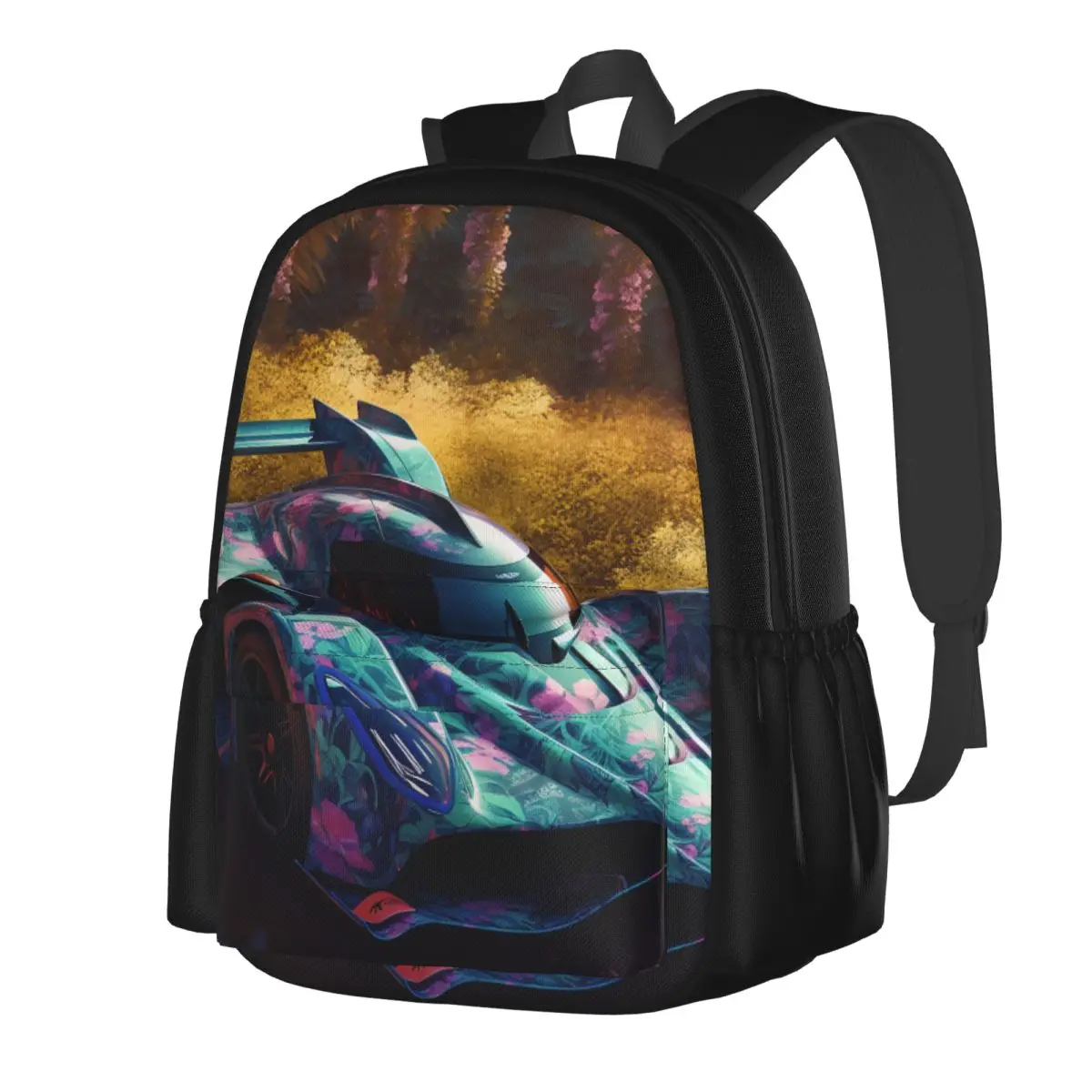 

Dazzling Sports Car Backpack Colorful Painting Neon Male Polyester College Backpacks Soft Stylish High School Bags Rucksack