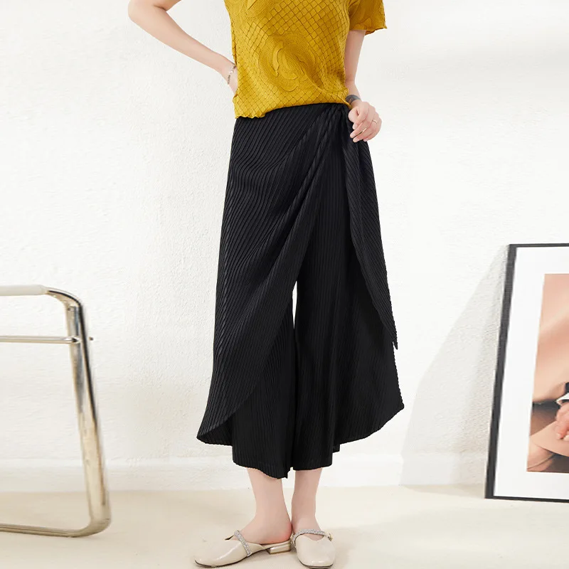 Miyake pleated design women's nine-point pants summer new temperament fashionable irregular loose casual wide-leg pants