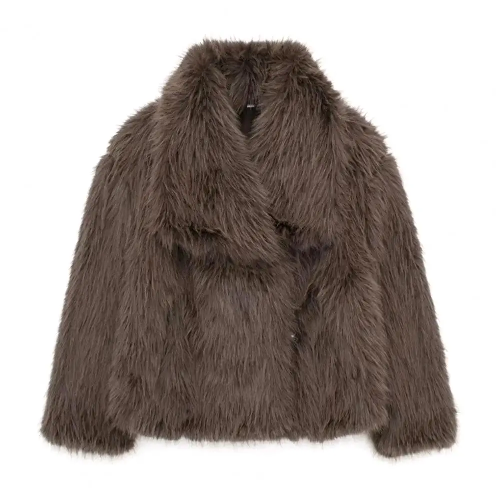 Женская однотонная куртка из искусственного меха с отложным воротником для