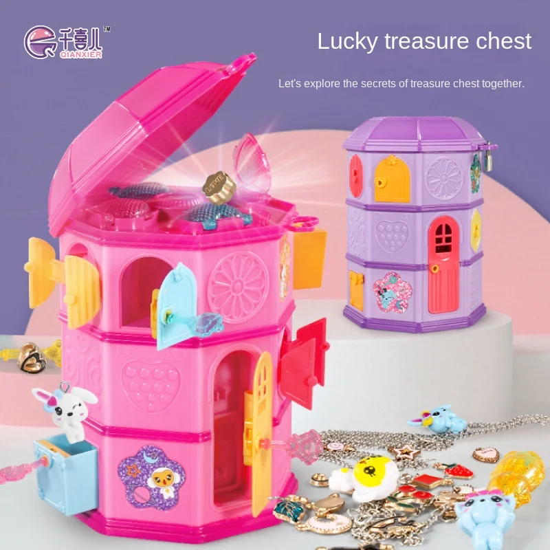 

Lighting Music Children (4-6 Years Old) Toy Pagoda Jewelry Box Dismantling Music Open Lock Key Jewelry Bracelet Female