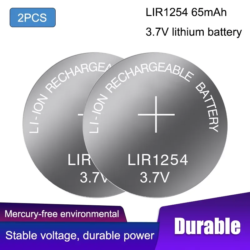 

2PCS 3.7V LIR1254 Rechargeable Lithium Battery Button Cell Built-in Batteries 1254 For TWS Wireless Headphone Bluetooth