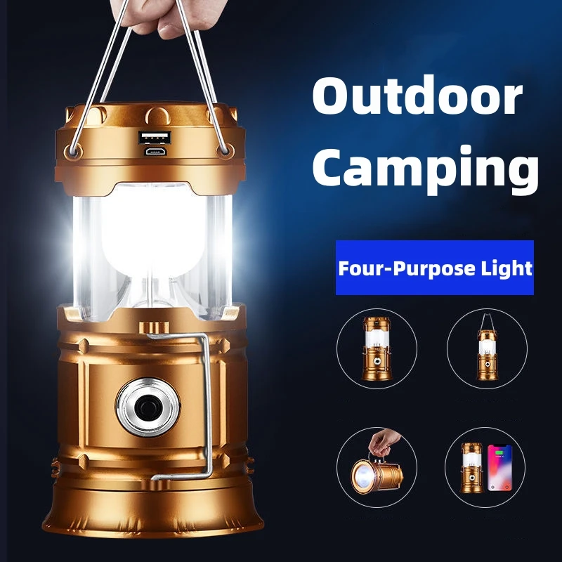 

Solar LED Lantern Folding Portable Camping Light Telescopic Torch Outdoor Emergency Tent Lamp USB Rechargeable Working Light