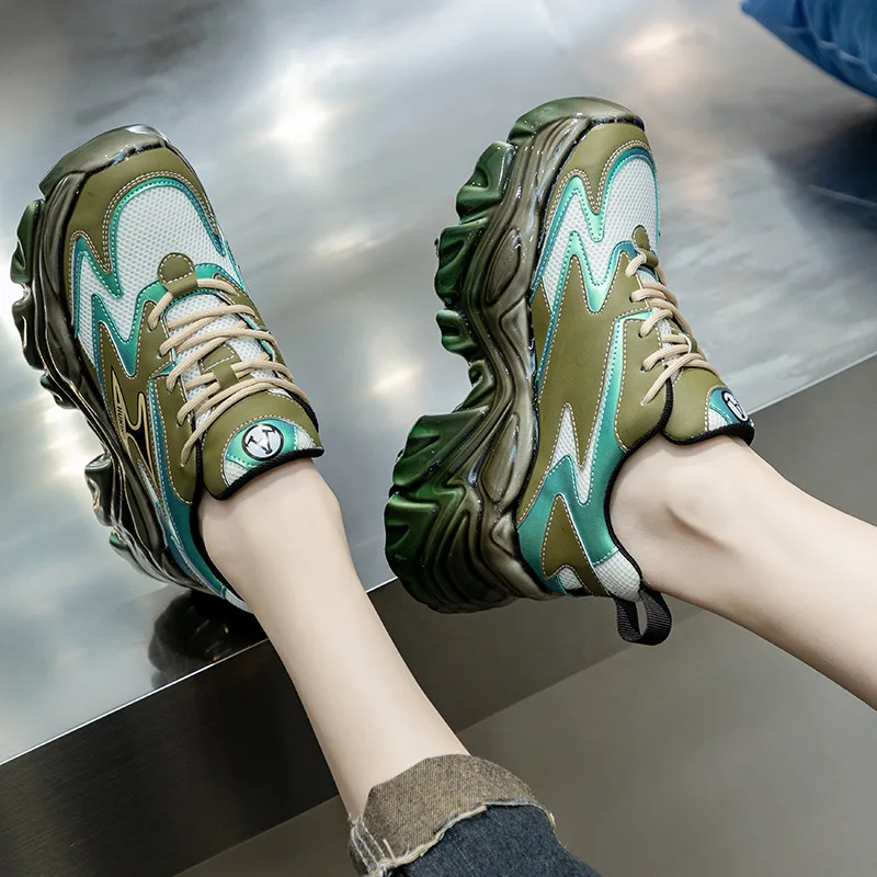 Autuspin 8cm Platform Wedge Shoes Ladies Spring Fashion Luxury Genuine Leather Casual Sneakers Retro Women's Vulcanized Sneaker