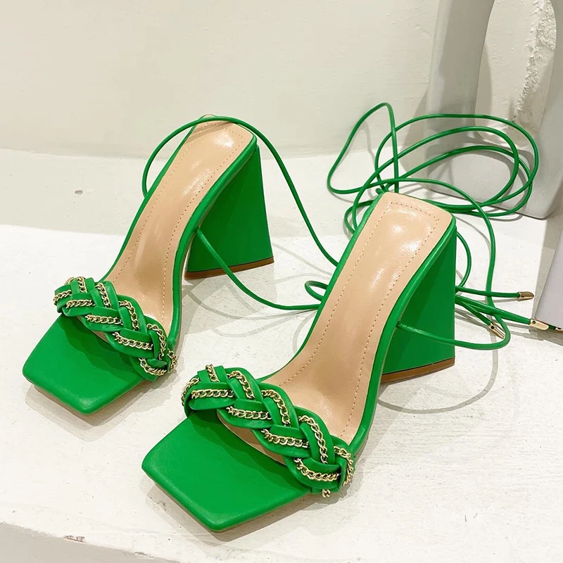 

White Weave Cross-Strap High Heel Sandals For Women Summer Gladiator Sandal Women Lace Up Sexy Open Toe Party Shoes Orange Green