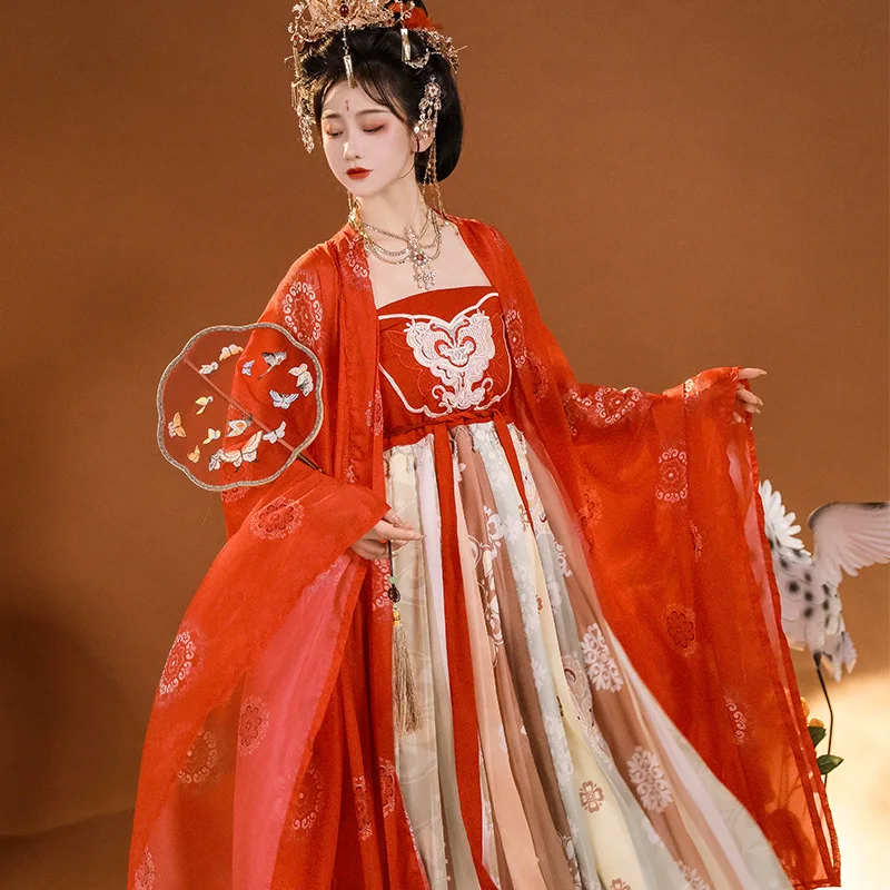 YF76 Hanfu женское древнее платье в китайском стиле Тан красная юбка Chebule с вышивкой