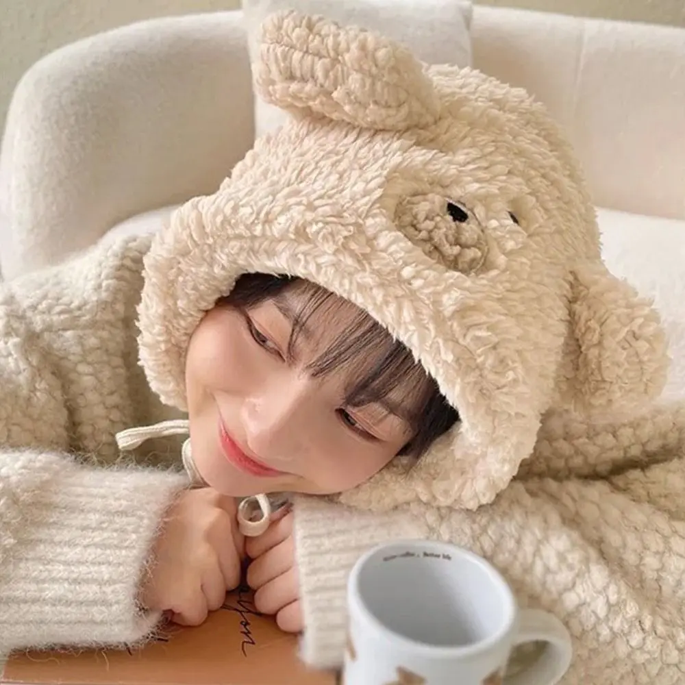 Уличные шапки-бомберы с милыми медвежьими ушками пушистая теплая ветрозащитная