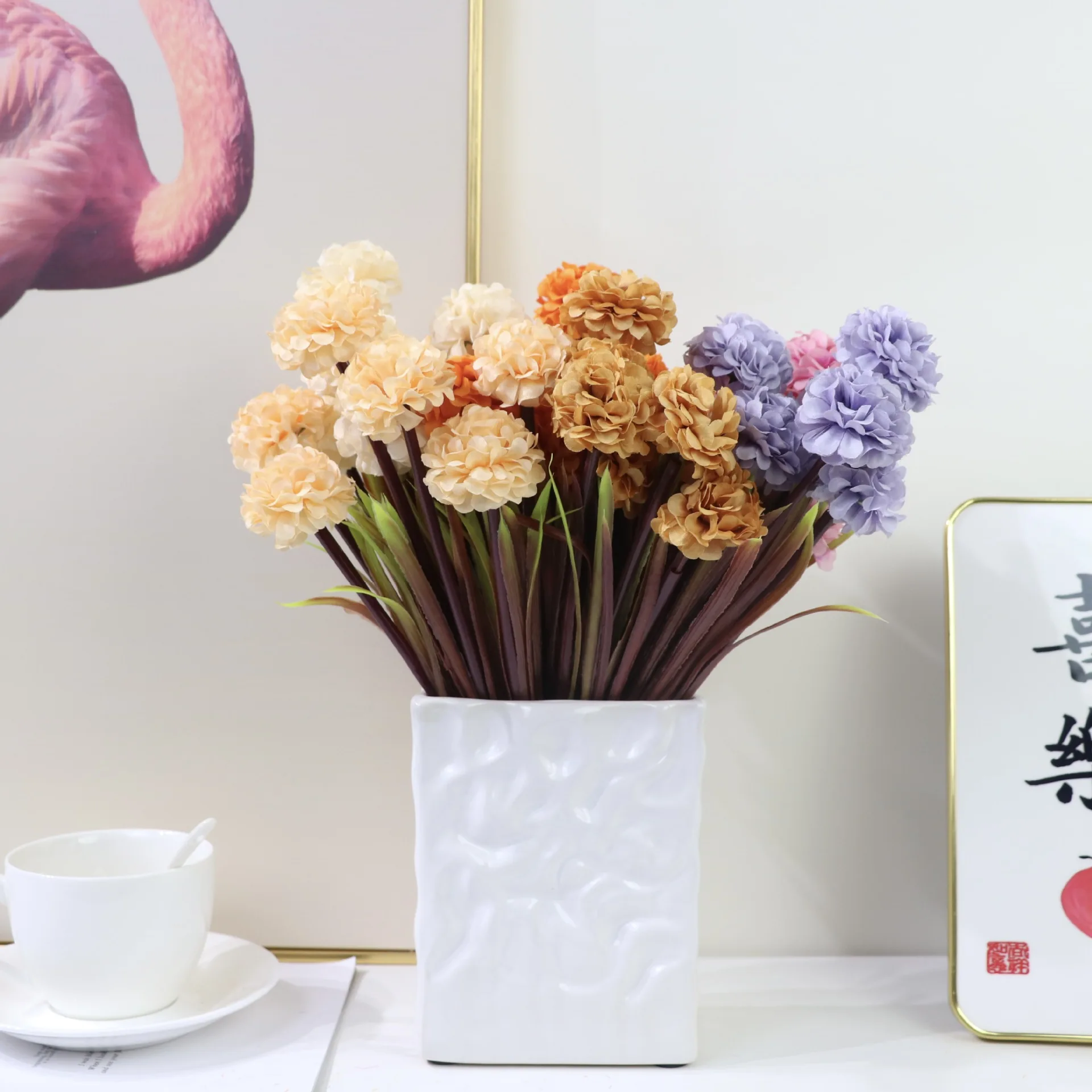 

New Autumn 7 Head Crystal Ball Light Luxury Style Simulated Flower Home Decoration Living Room Decoration Bouquet Dry Flowers