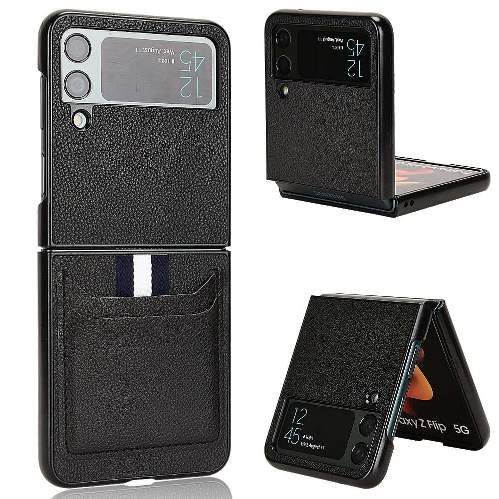 

Матовый кожаный защитный чехол с отделением для карт для Samsung Galaxy Z Flip4 Flip 4 Flip3 Flip 3, противоскользящий чехол для Samsung Z Flip4