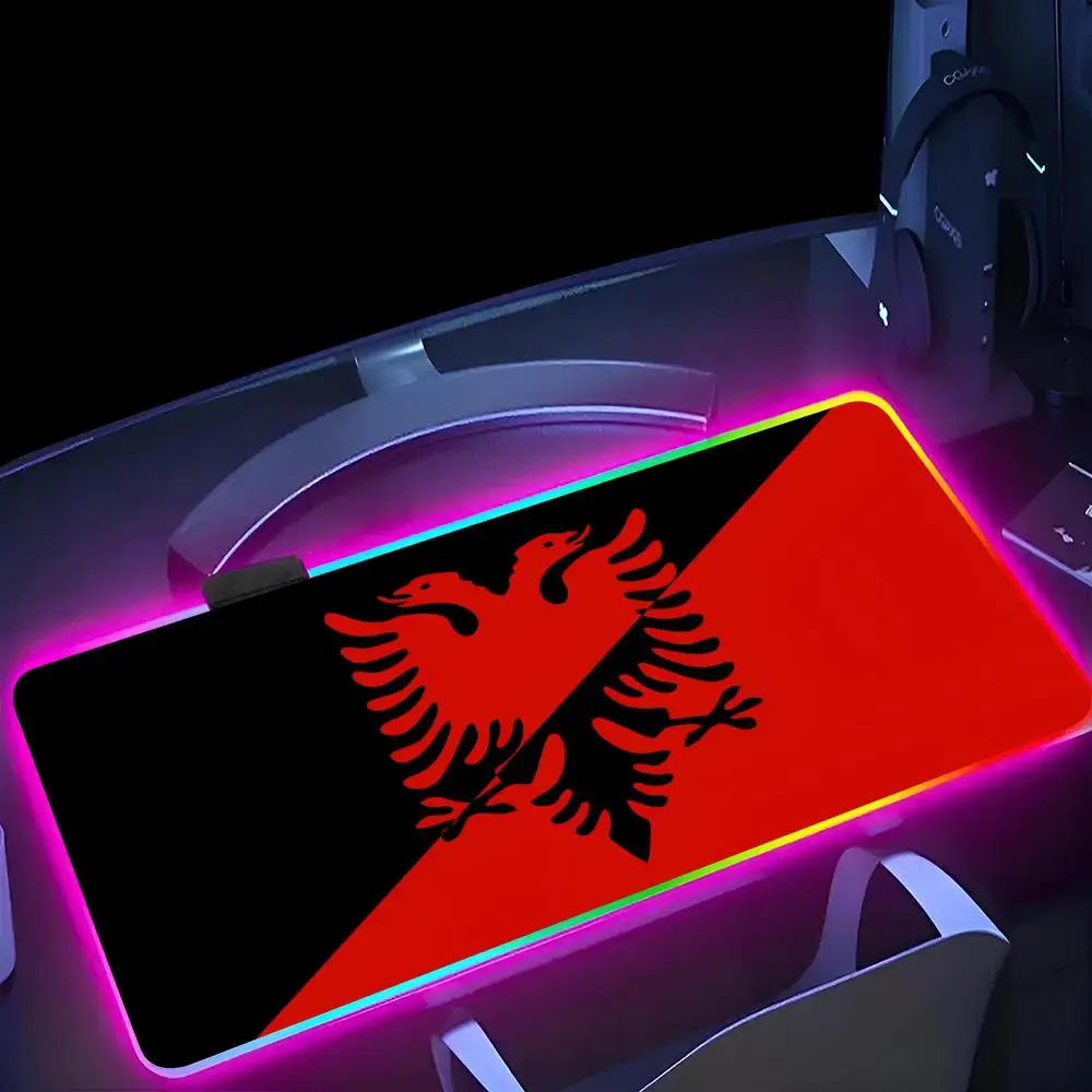 A-Albania F-Flag MINISO Коврик для мыши RGB Игровой коврик Светодиодные большие коврики